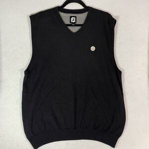 FootJoy Sweater Mens Size L Black FJ Vest Golf Preppy WOOL V Neck Gaillardia